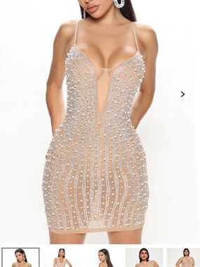 Embellished Nude Sheer Mini Dress